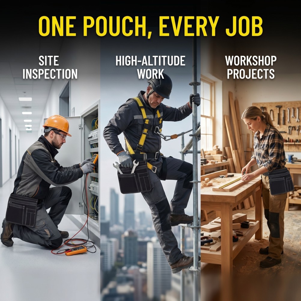 Electrician Tool Pouch: Heavy Duty Waist Tool Bag with 3 Pockets – Adjustable