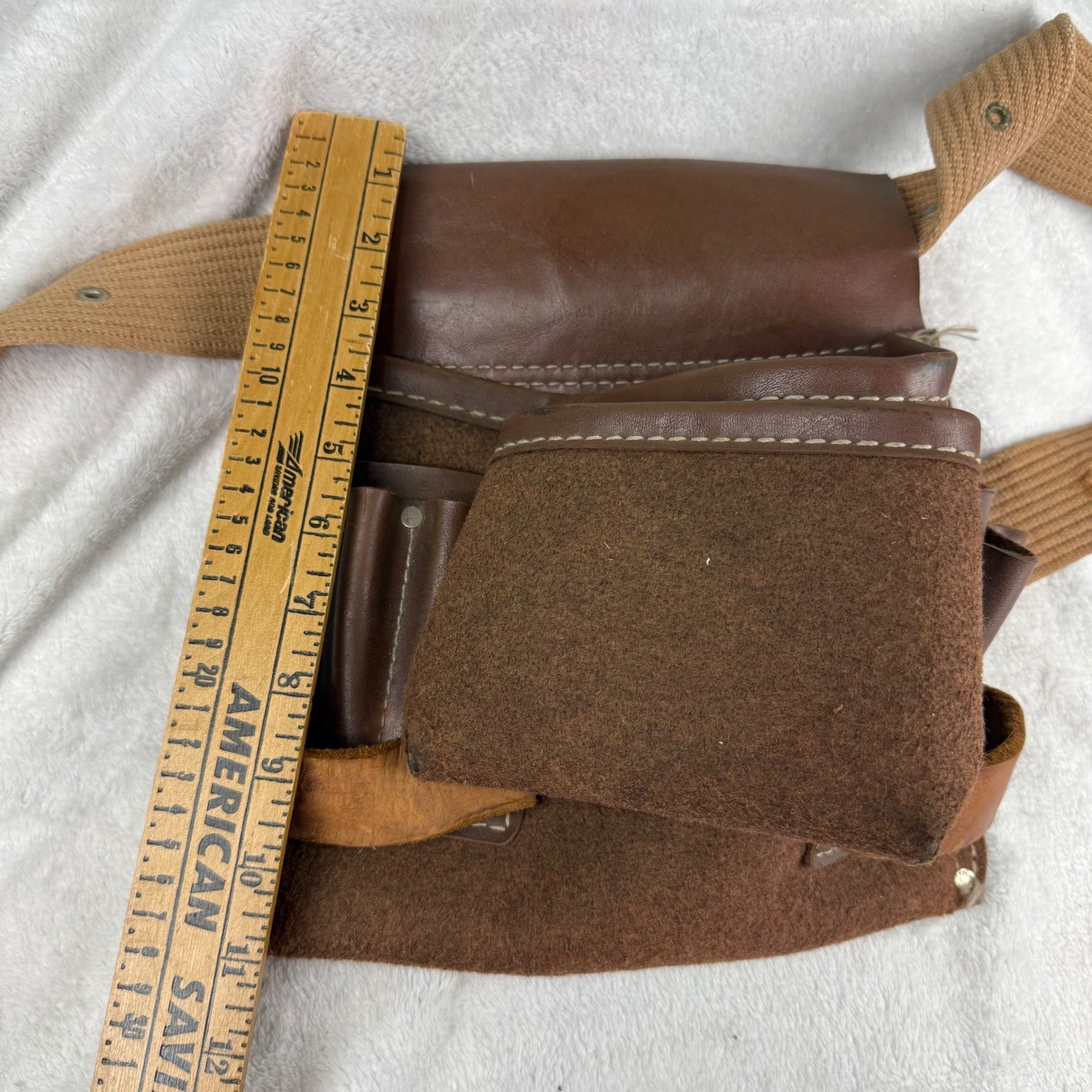 Vintage Sears No 45105 Leather Suede Tool Belt Canvas Strap Brown Work Apron