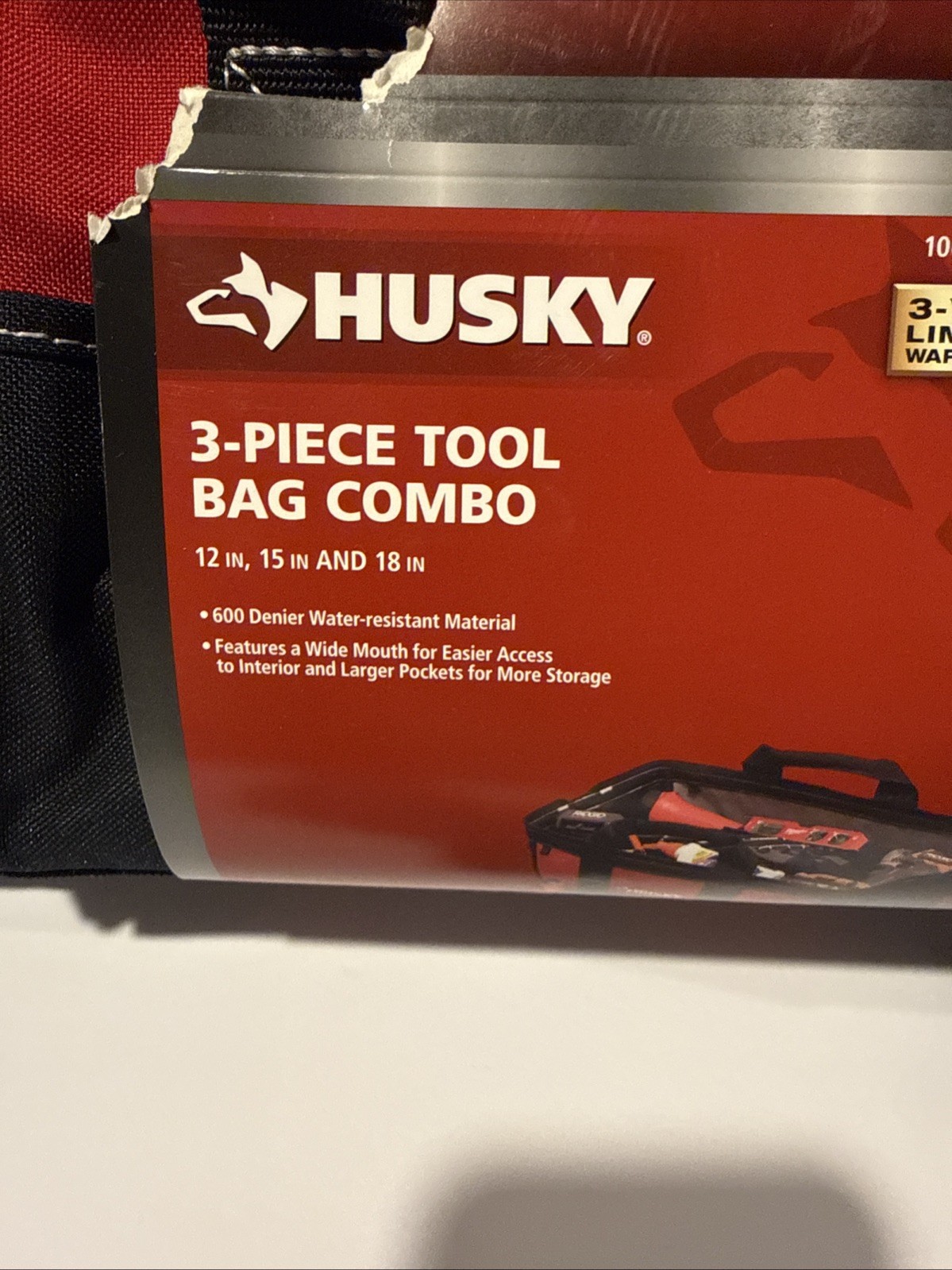 Husky 3-Piece Tool Bag Set 18″ 14″ 12″ Multi-Pocket Heavy Duty Tote-NEW