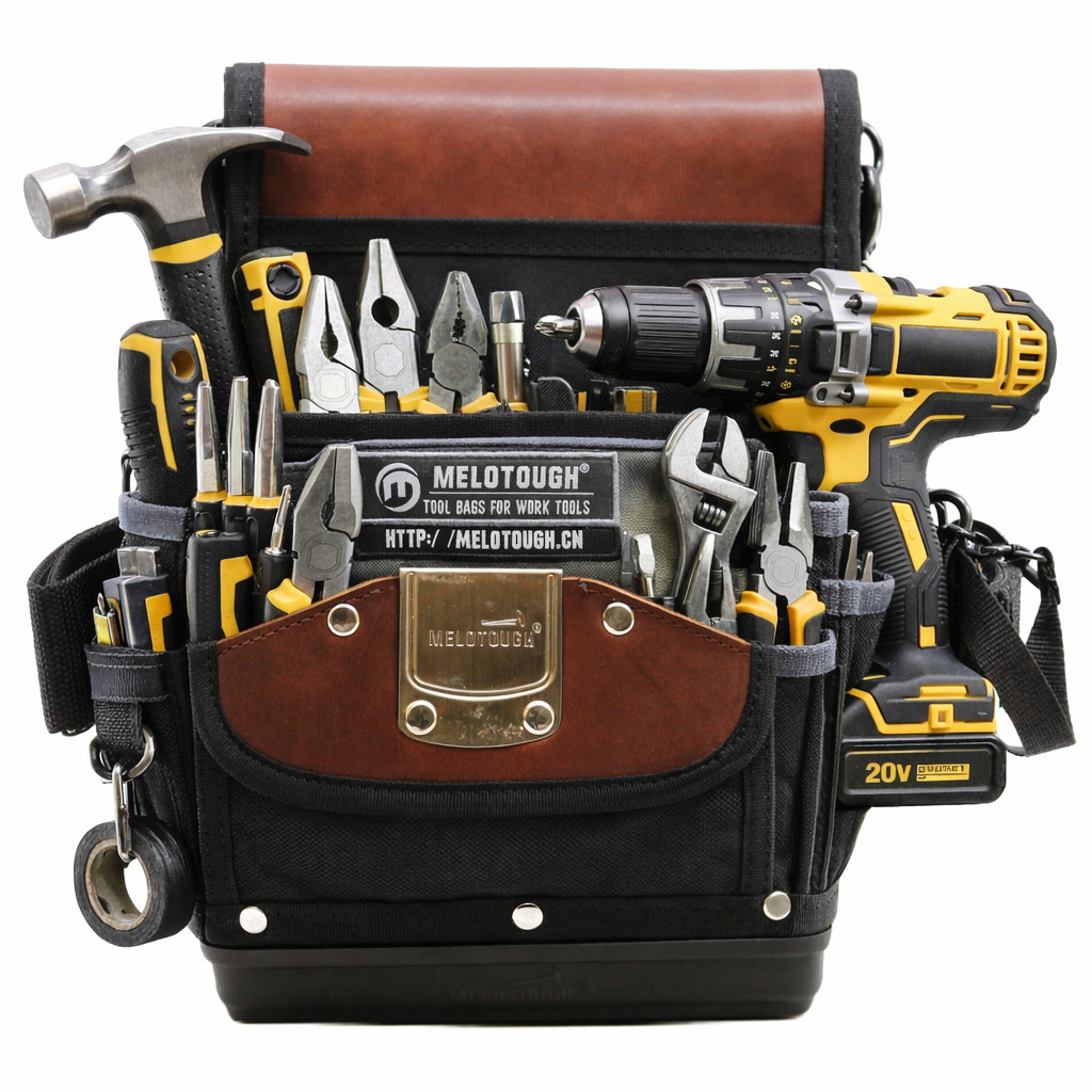 Heavy Duty Tool Pouch with Drill Holder – Electrician Carpenter Tool Bag