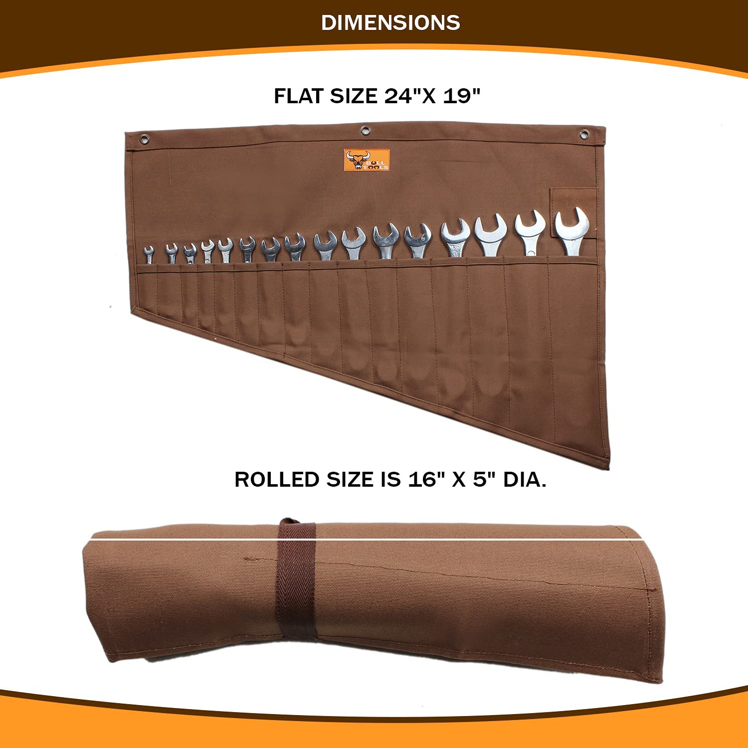 Roll Up Tool Bag Wrench Organizer 16 Pockets Heavy Duty Canvas Compact Pouch