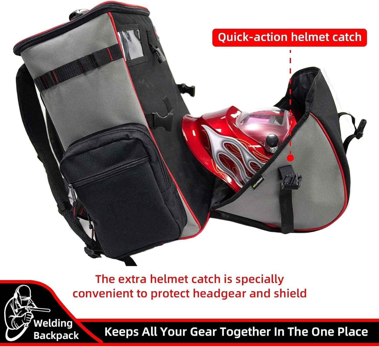 Large Welding Gear Tool Backpack Holder Luggage Storage Bag with Helmet Catch