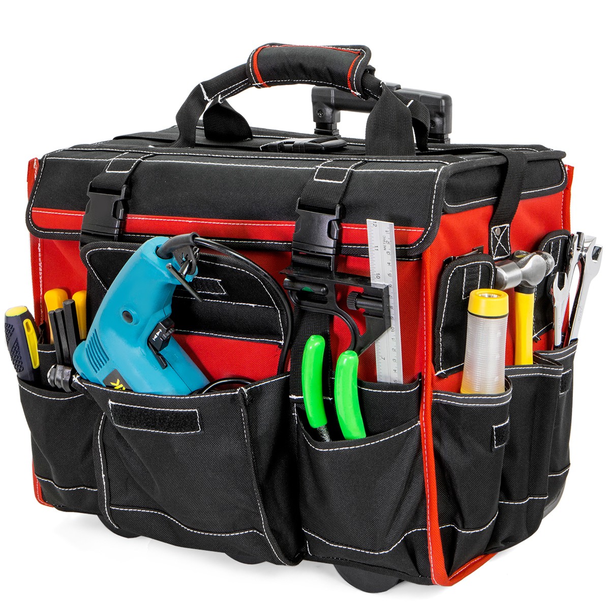 XtremepowerUS Rolling Tool Bag 18″ With Wheels Portable Storage Organizer
