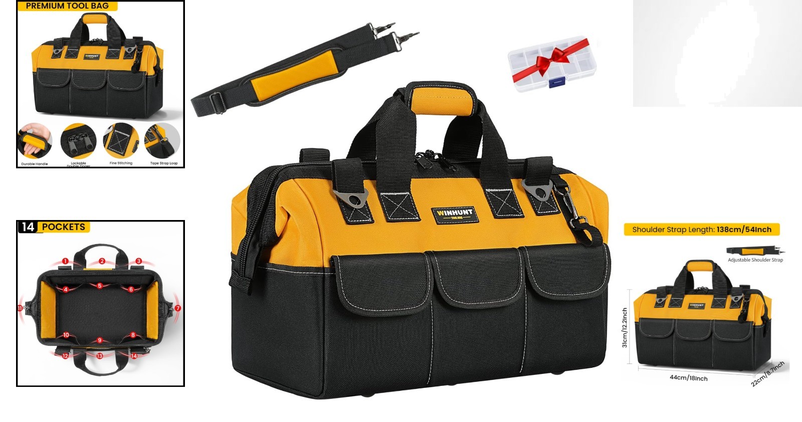 Versatile 18 Inch Tool Bag – 14 Pockets, Adjustable Strap, Perfect for Transport