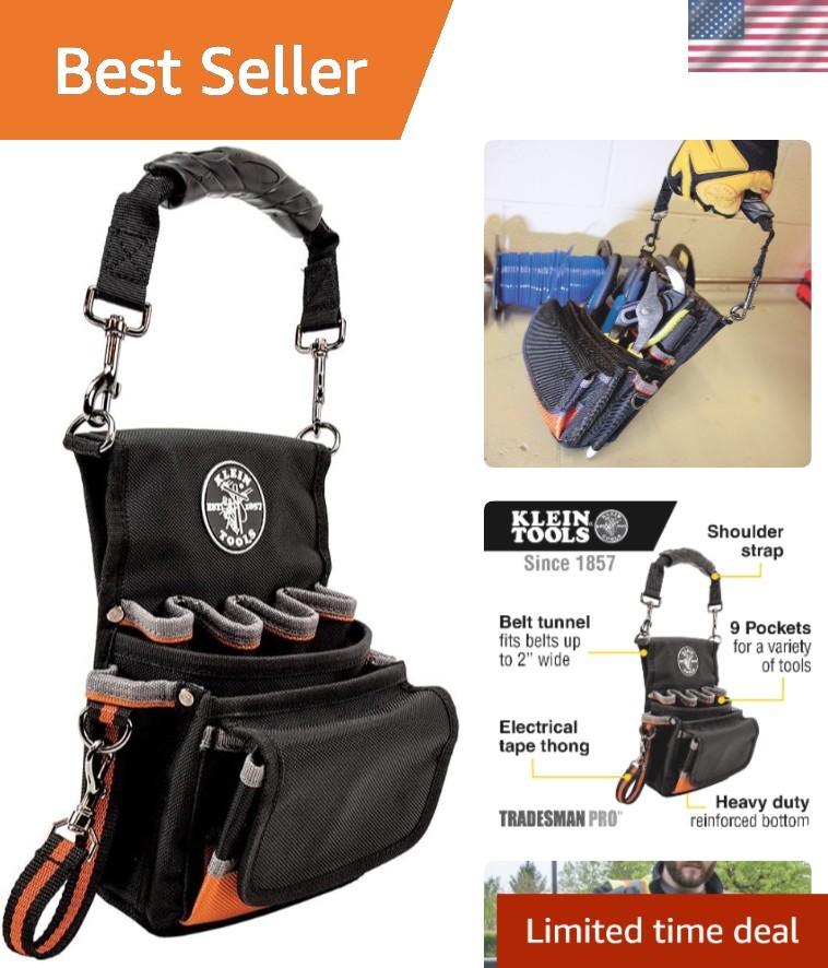 Versatile 9-Pocket Tool Pouch with Shoulder Strap – Ultimate Jobsite Companion