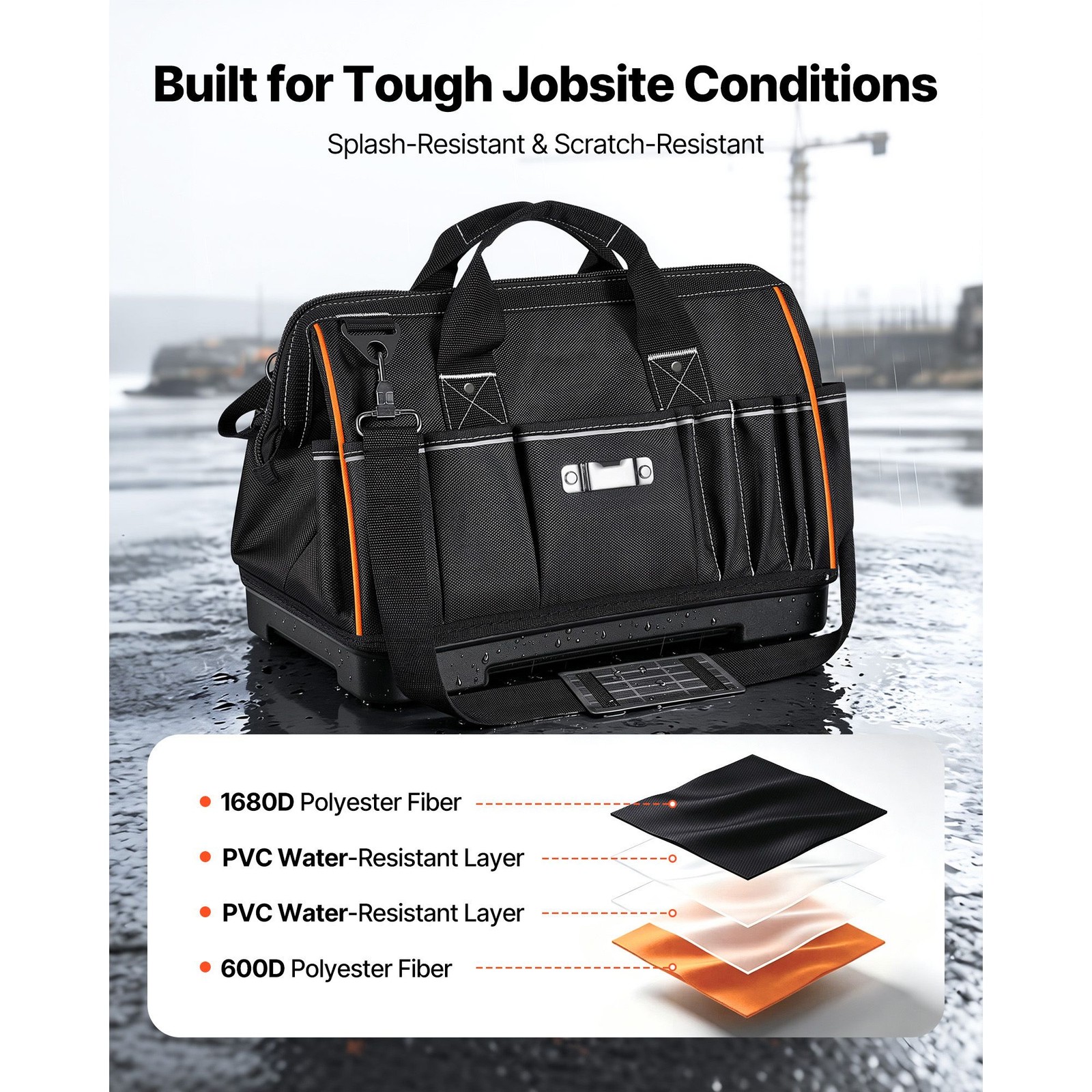 16.1in 33-Pocket Tool Bag 1680D Polyester, 40L, Steel Rivets