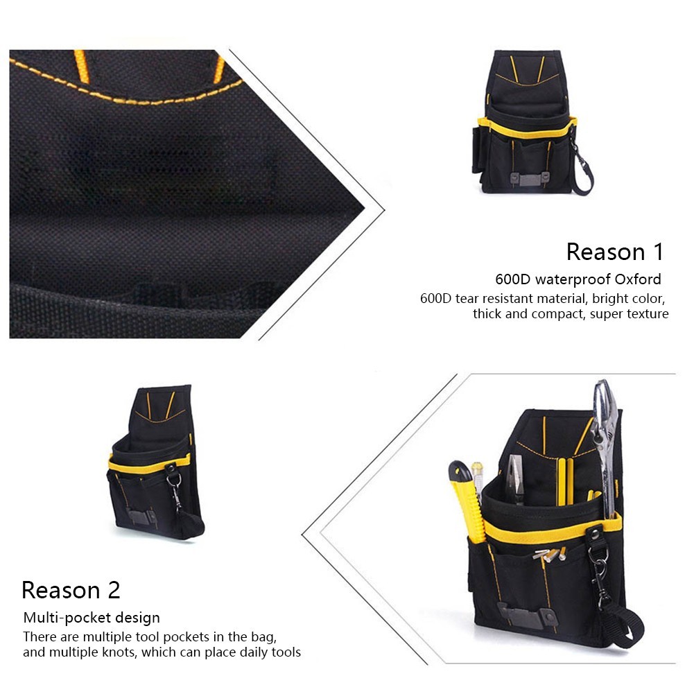 Brand New Tool Bag With Pockets Belt Tool Black Holder 600D Oxford Fabric