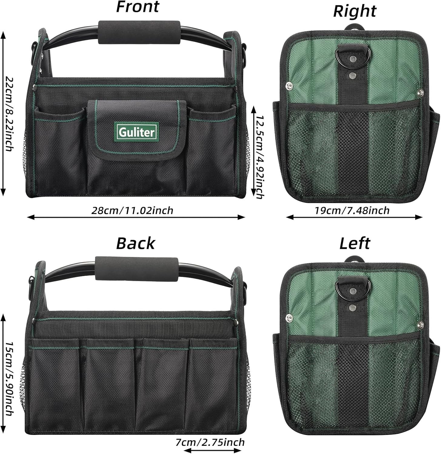 11 Inch Small Tool Bag, Open Top Tool Tote with Stainless Steel Handle and Ad…