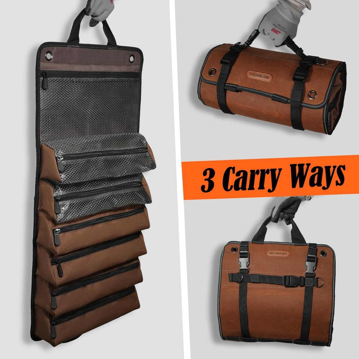 WELKINLAND Heavy-Duty Waxed Canvas Tool Roll, 7-Pockets Tool Wrap Roll, 15L Tool
