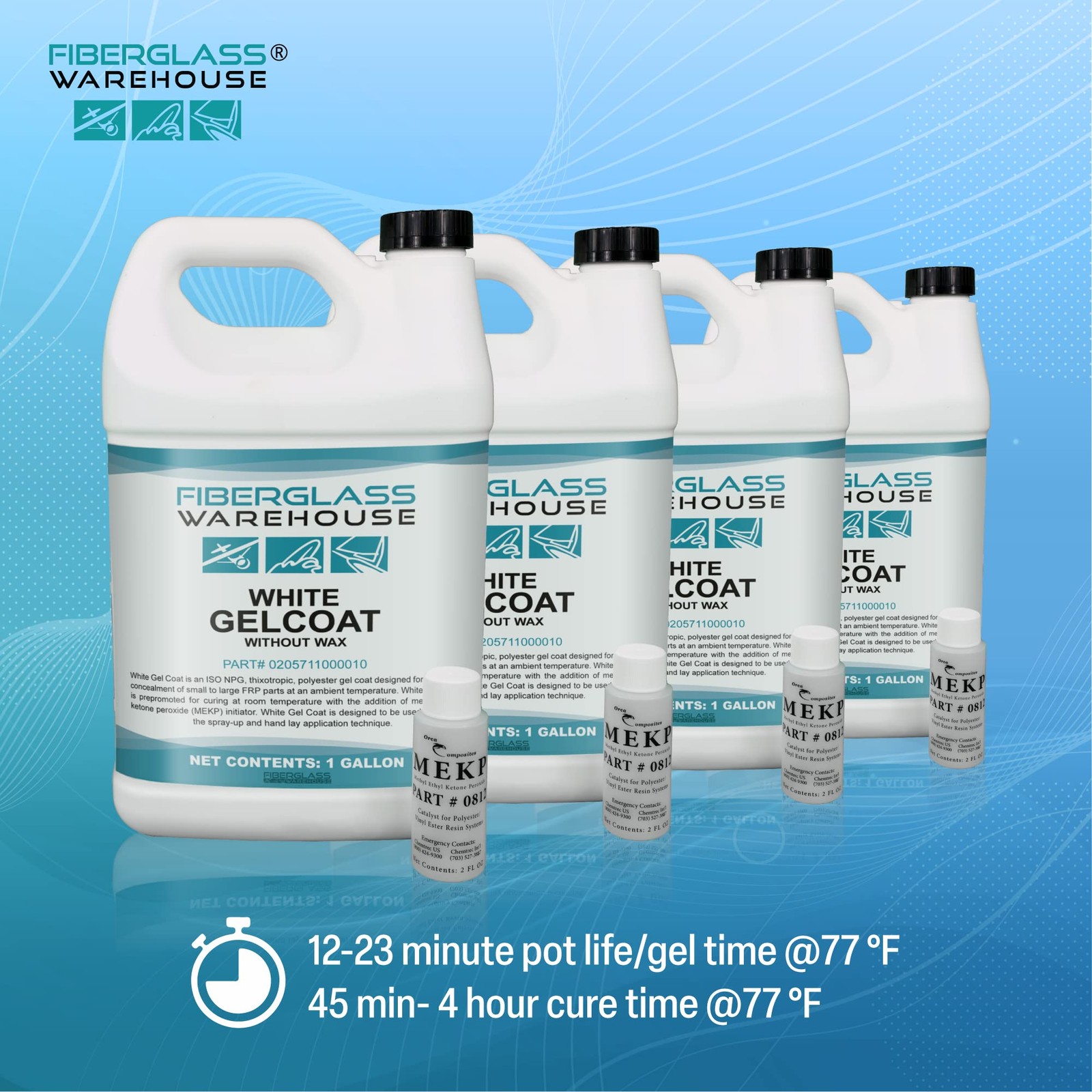 Fiberglass Warehouse Gel 1 Gallon White No Wax 2 Oz Mekp Catalyst Easy