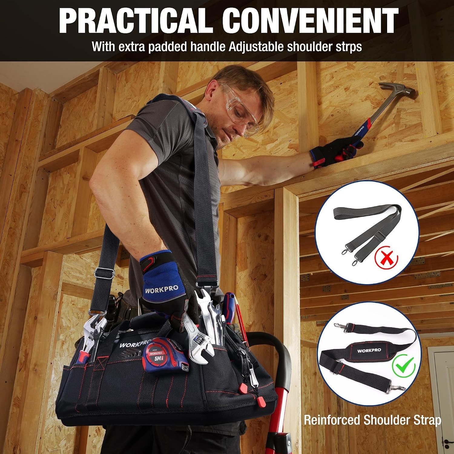 Durable Tool Bag with Multiple Compartments and Adjustable Shoulder Strap