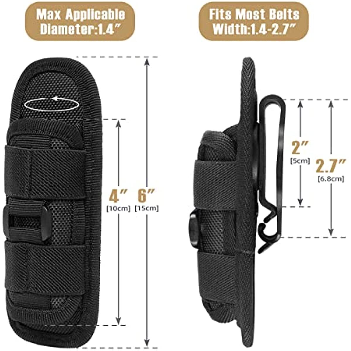 360° Rotatable Flashlight Bag Holster Tactical Molle Torch Case Belt Torch Cover