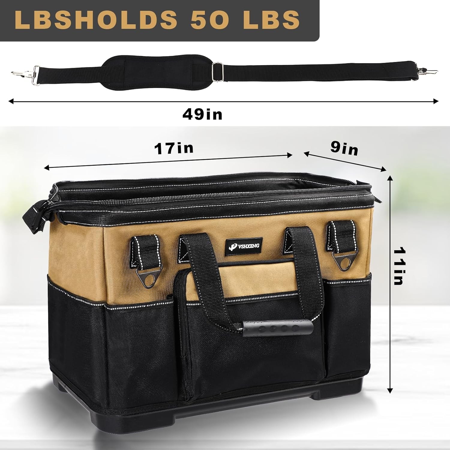 Large Tool Bag Drill Organizer Wide Mouth Waterproof Hard Bottom Multiple Pocket