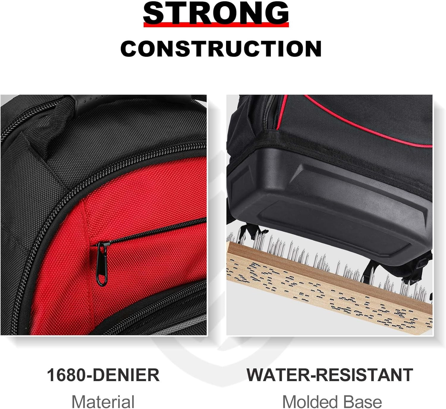 Heavy-Duty Tool Backpack with Molded Waterproof Base, 1680D Tool Bag with Laptop