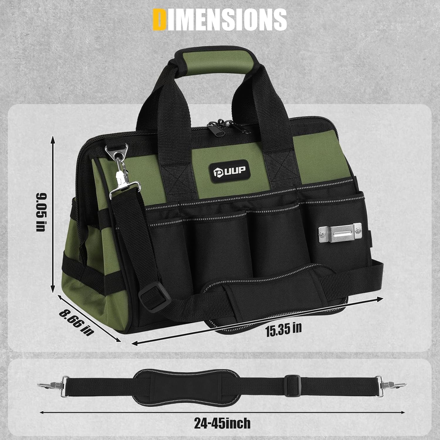 Heavy Duty Tool Bag 15-Inch, 16-Pocket Portable Empty Tool Box Organizer