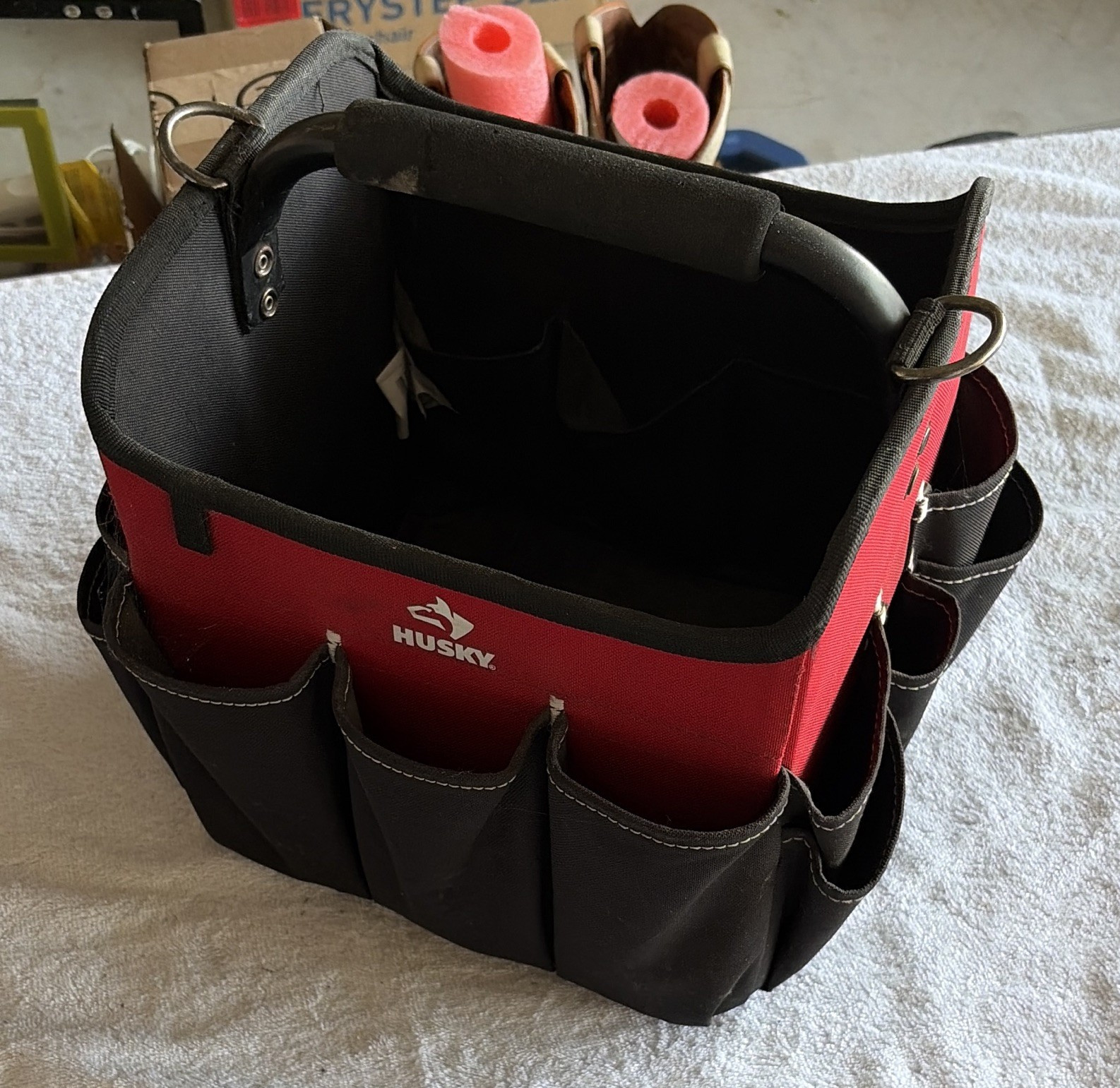 Husky Husky Red/Black Fabric Tool Tote Open Top Bag With Handle, 1 Item
