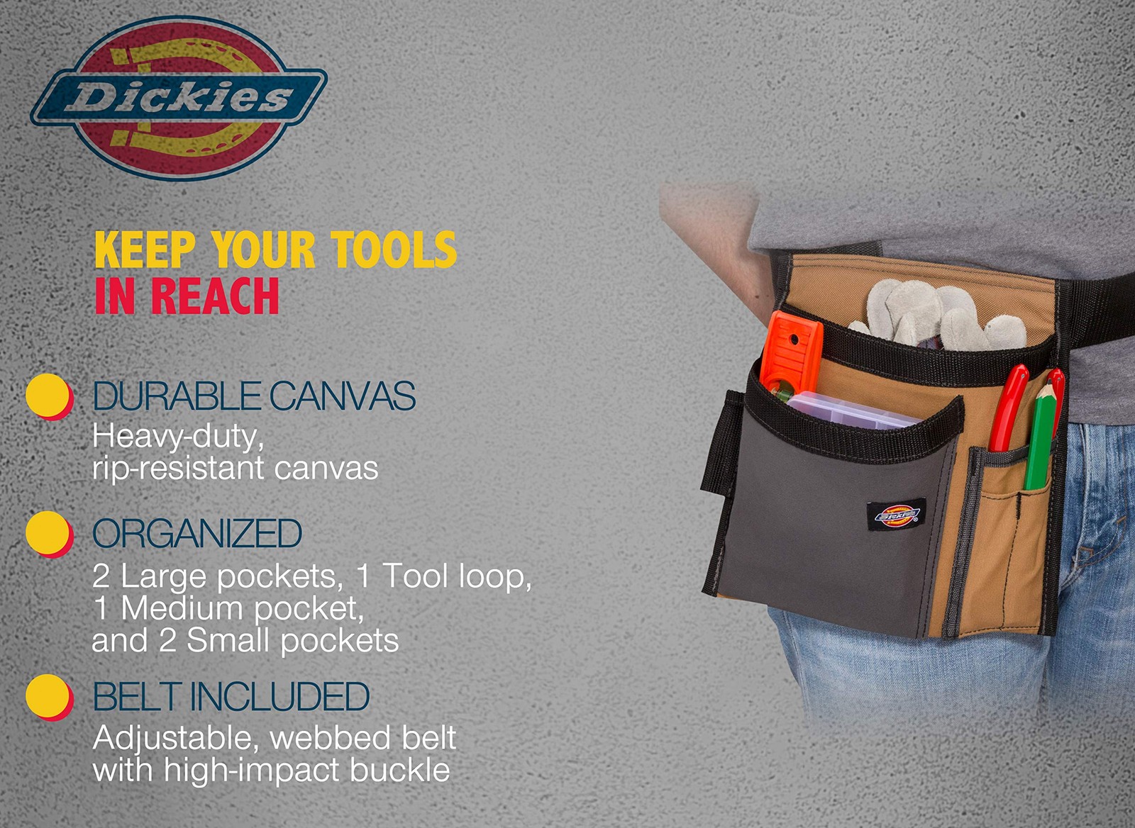 Dickies 5-Pocket Single Side Tool Belt Pouch/Work Apron, 1 Unit, Black