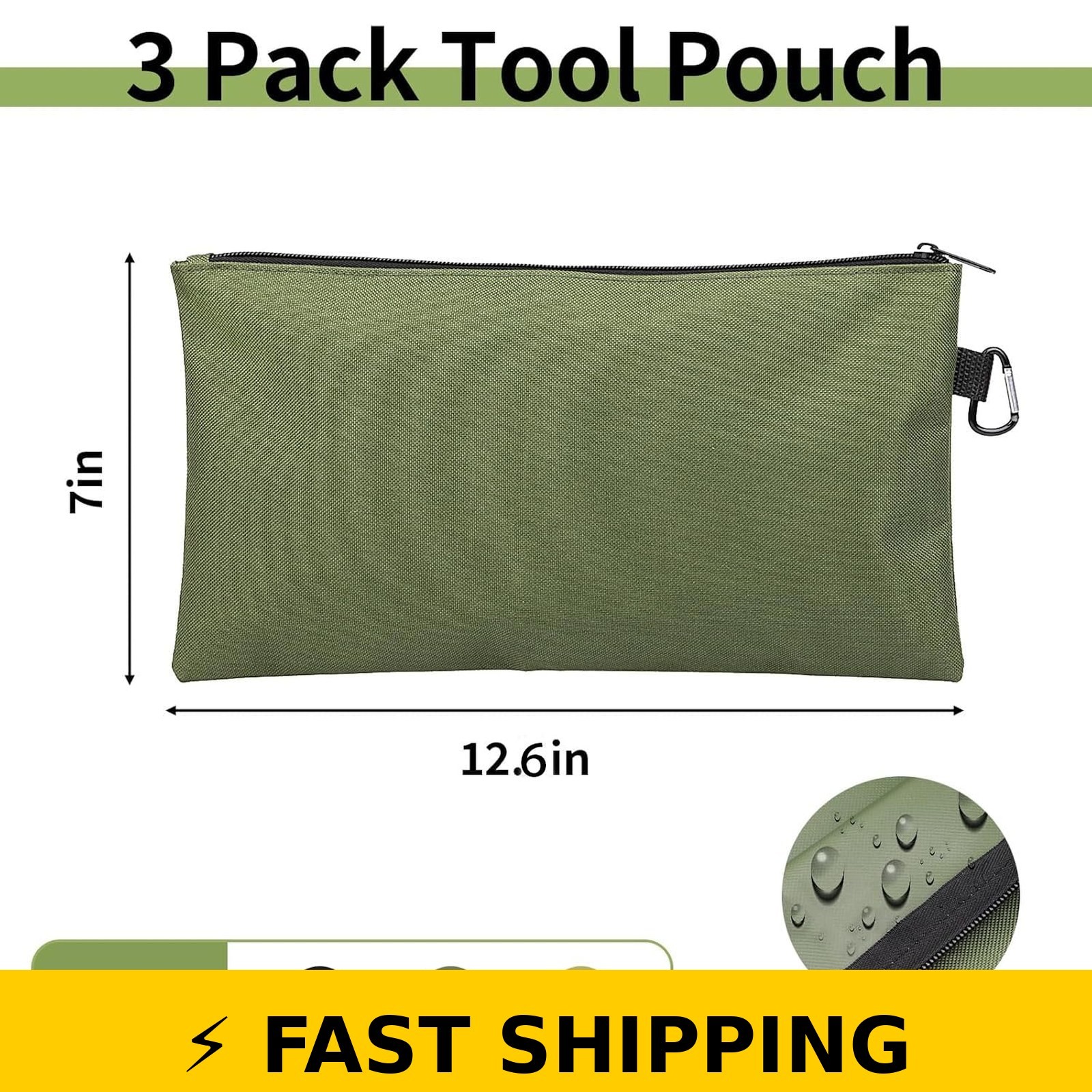 COIDEA 3 Pack Tool Bag Zipper Pouch – Tan, Navy Green, Black