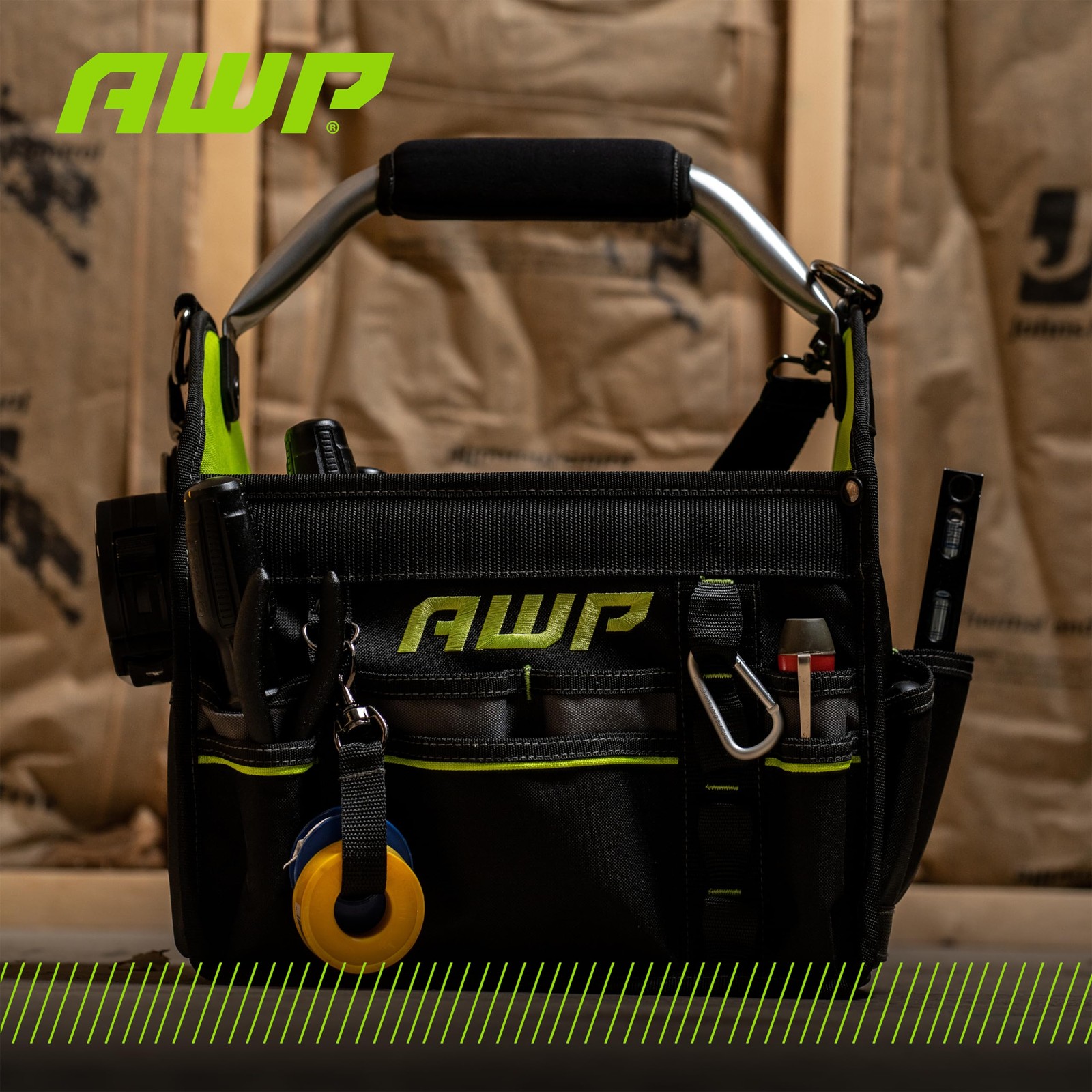 Tool Tote 12 Inch Black with Rotating Handle and Water-Resistant Construction