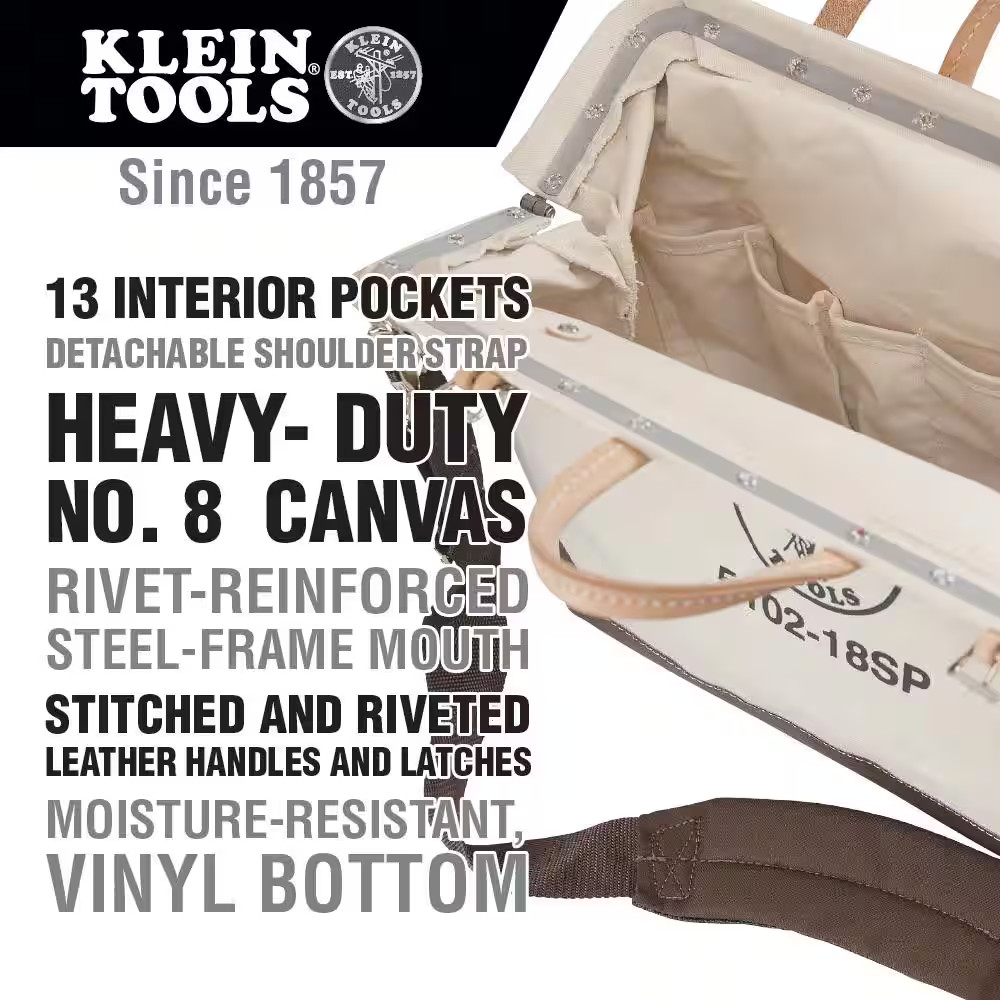 Deluxe Tool Bag, Canvas, 13 Pockets, 18-Inch