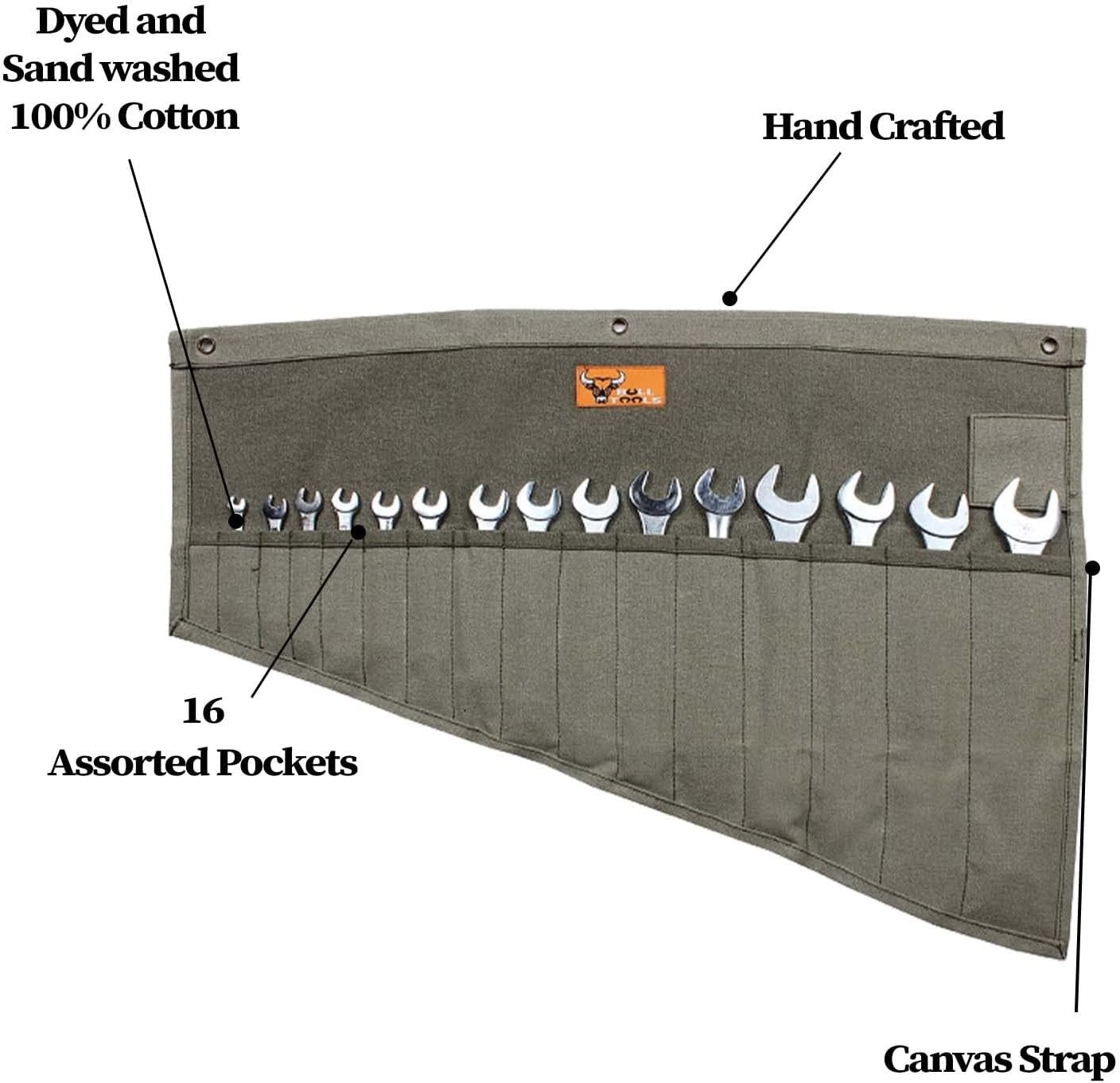 Roll Up Tool Bag Organizer 16 Pockets Metric & SAE Wrench Organizer Heavy Dut..,