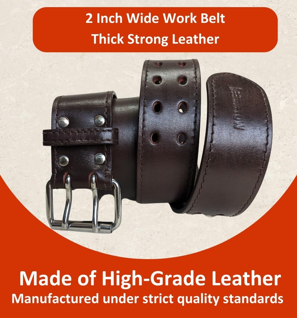 2″ Wide Adjustable Leather Tool Belt for Men – Heavy Duty Utility Belt, Durable