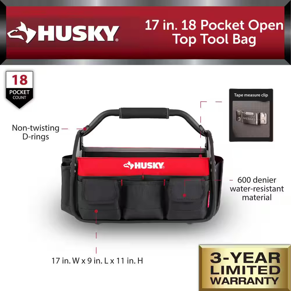 17 In. 18 Pocket Open Top Tool Bag