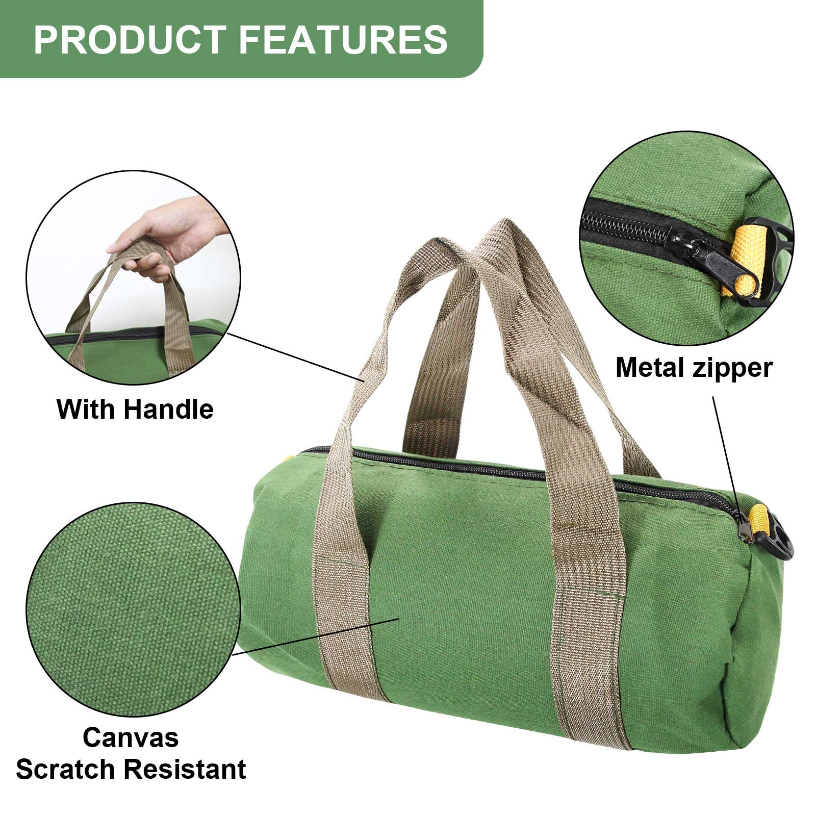 12in Heavy Duty Canvas Tool Bag with Zipper Muti-Purpose Portable Waterproof US