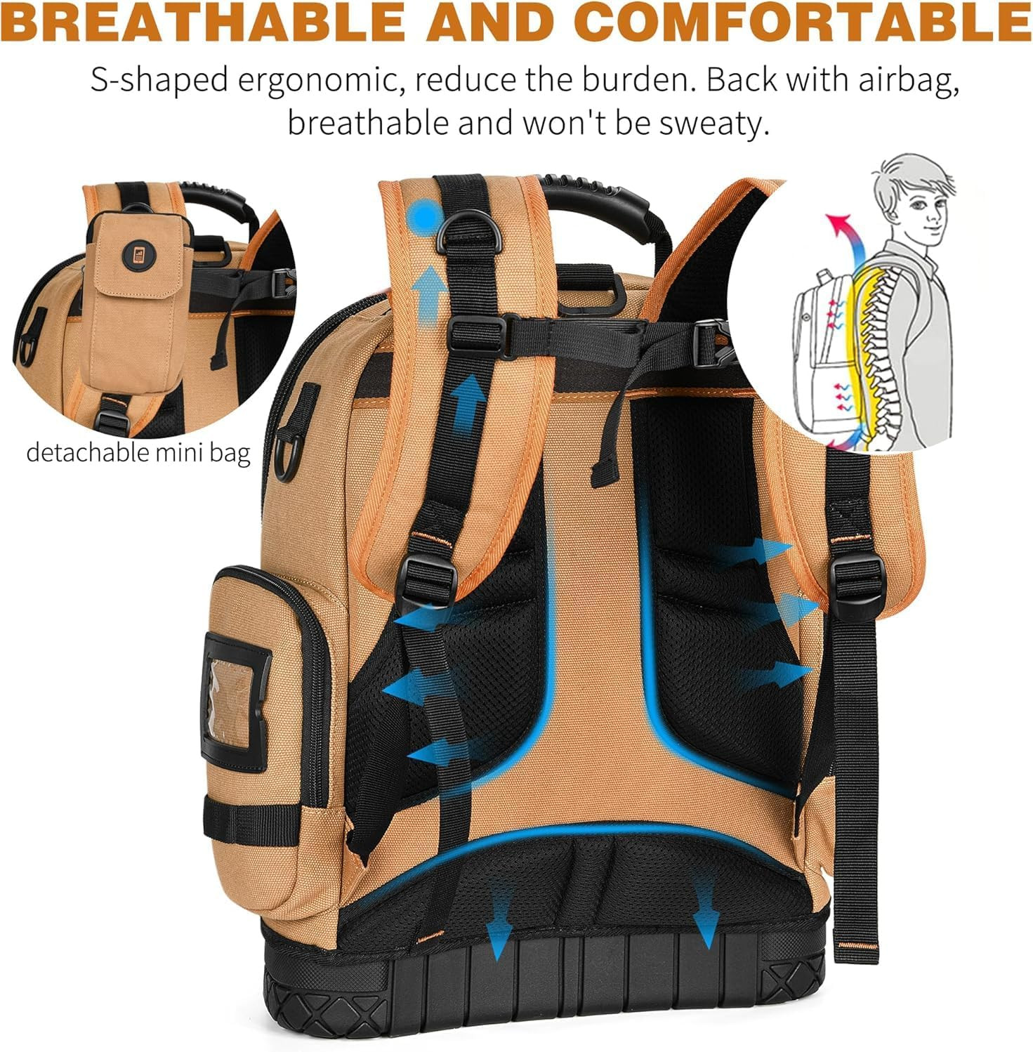 18.1-Inch Heavy-Duty Tool Backpack, 75 Pockets, Brown | 110 Lbs Load Tested, 168