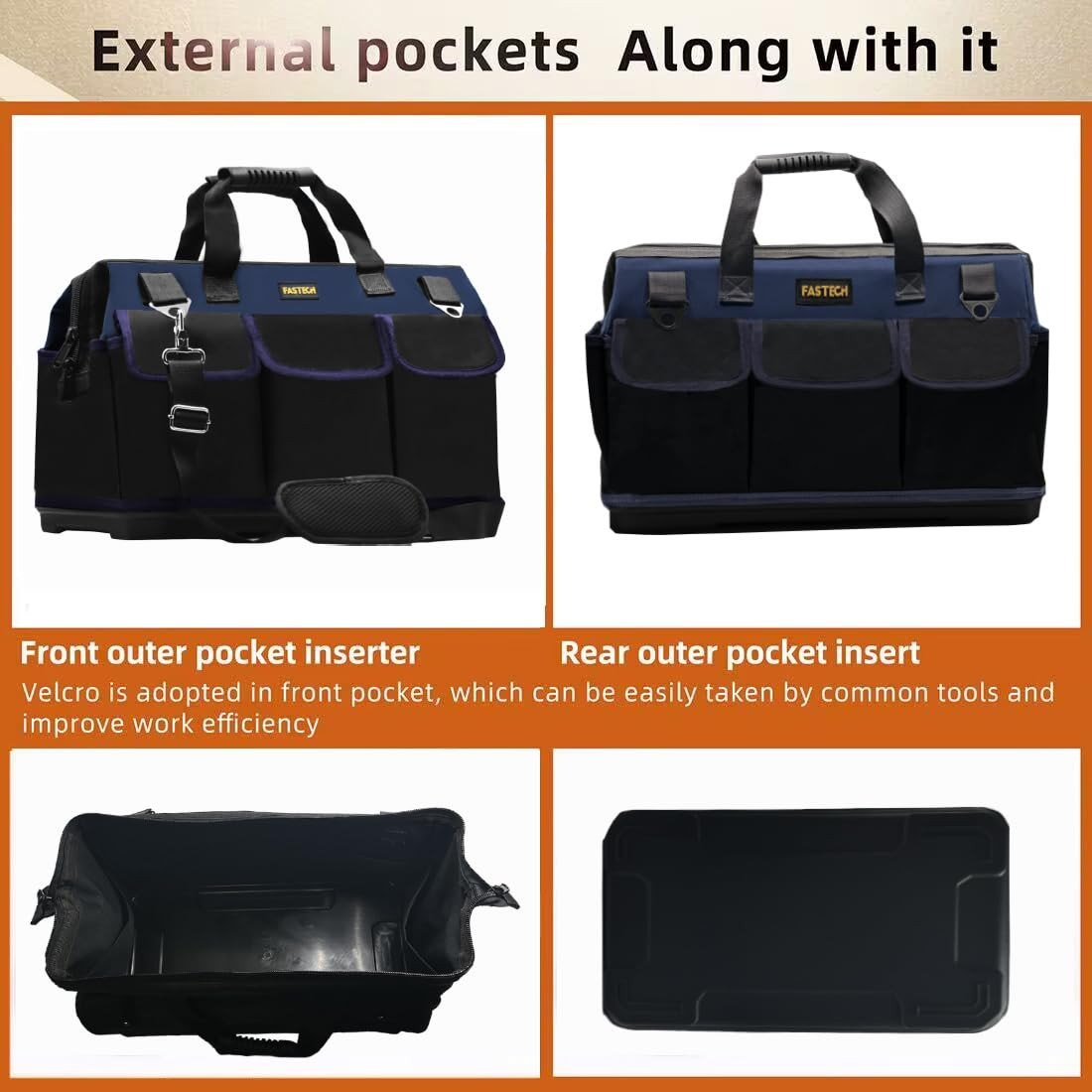 22in Heavy Duty Bottom Tool Bag With Wide Mouth For Tool Storage, Carrier and…