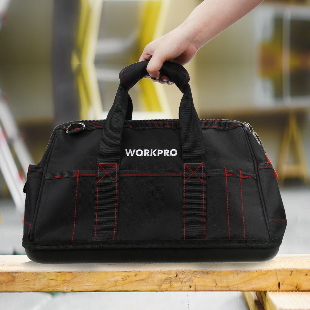 WORKPRO 16-inch Close Top Wide Mouth Tool Storage Bag Water Proof Rubber Base