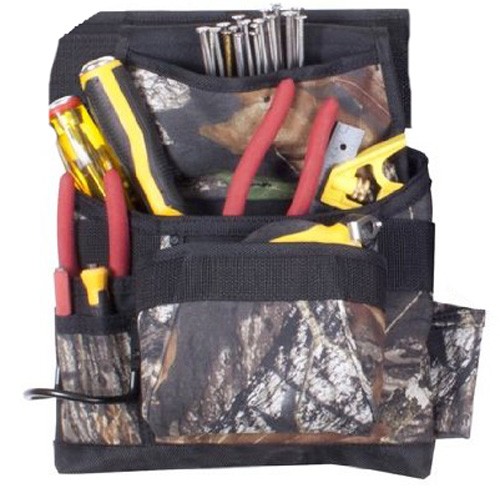 Custom LeatherCraft Mossy Oak 8 Pocket Tool Nail Pouch Left Side Hammer Holder