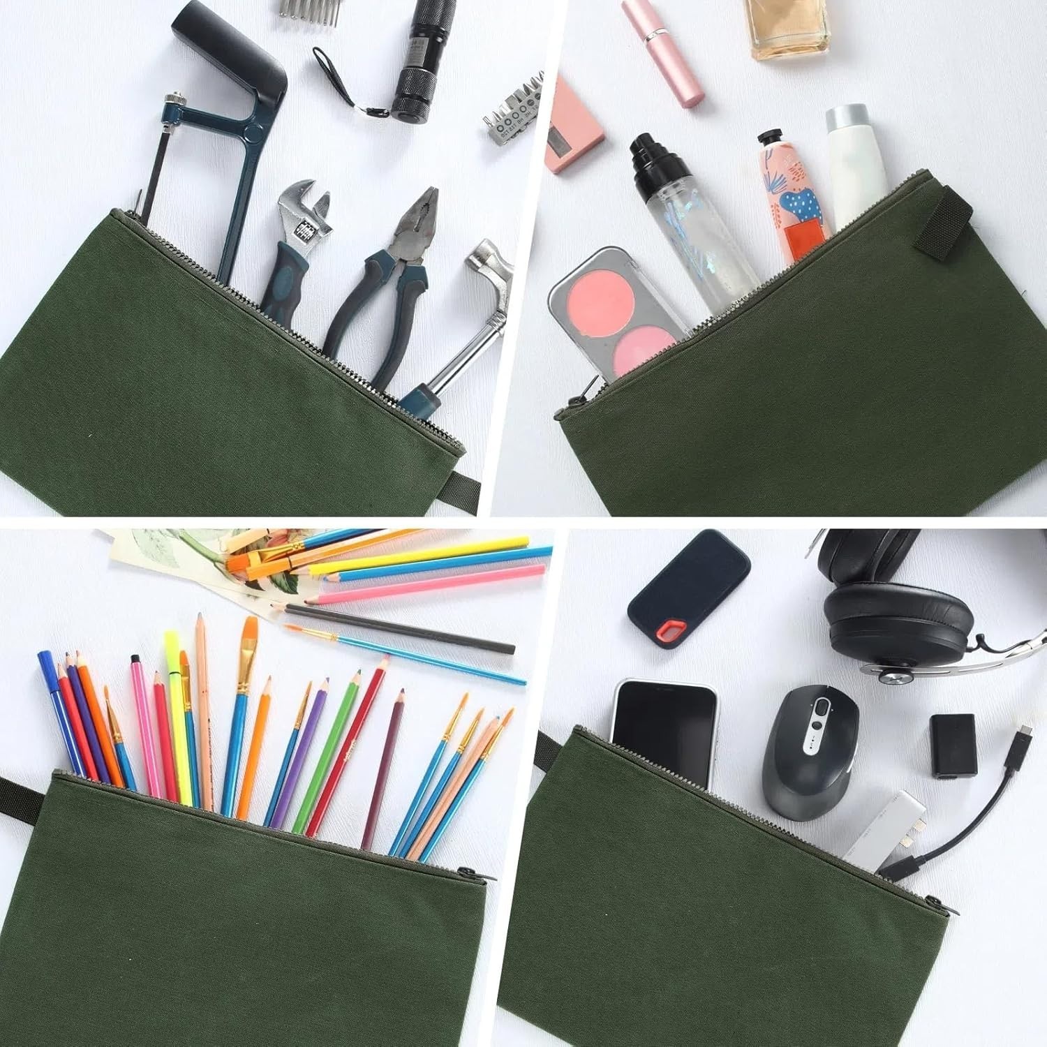 12 bolsas de herramientas de lona, ​​16 oz, resistentes, con cremallera