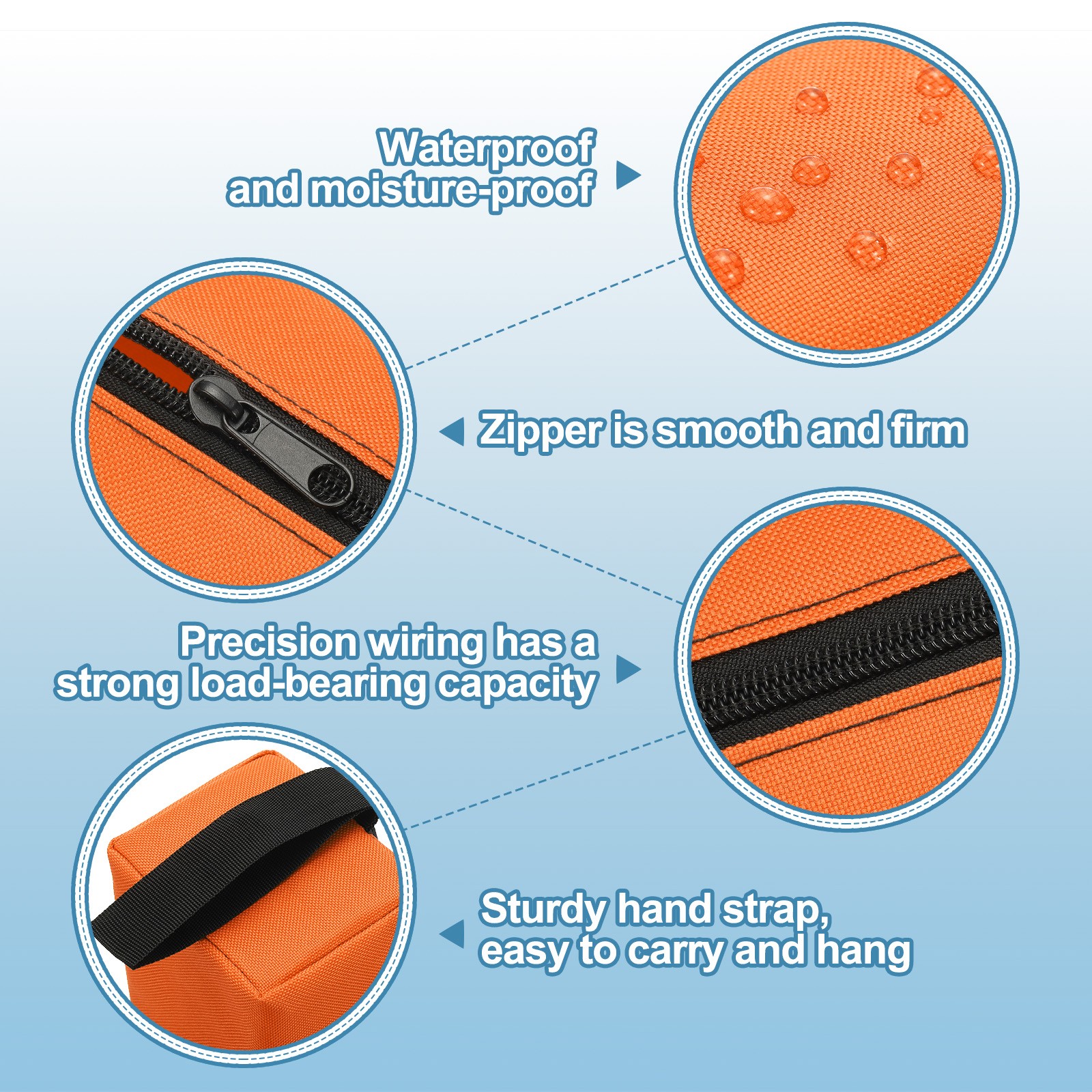 2pcs Zipper Utility Tool Bag 11.8x4x4 Inch Multi-purpose Tote Bag Orange
