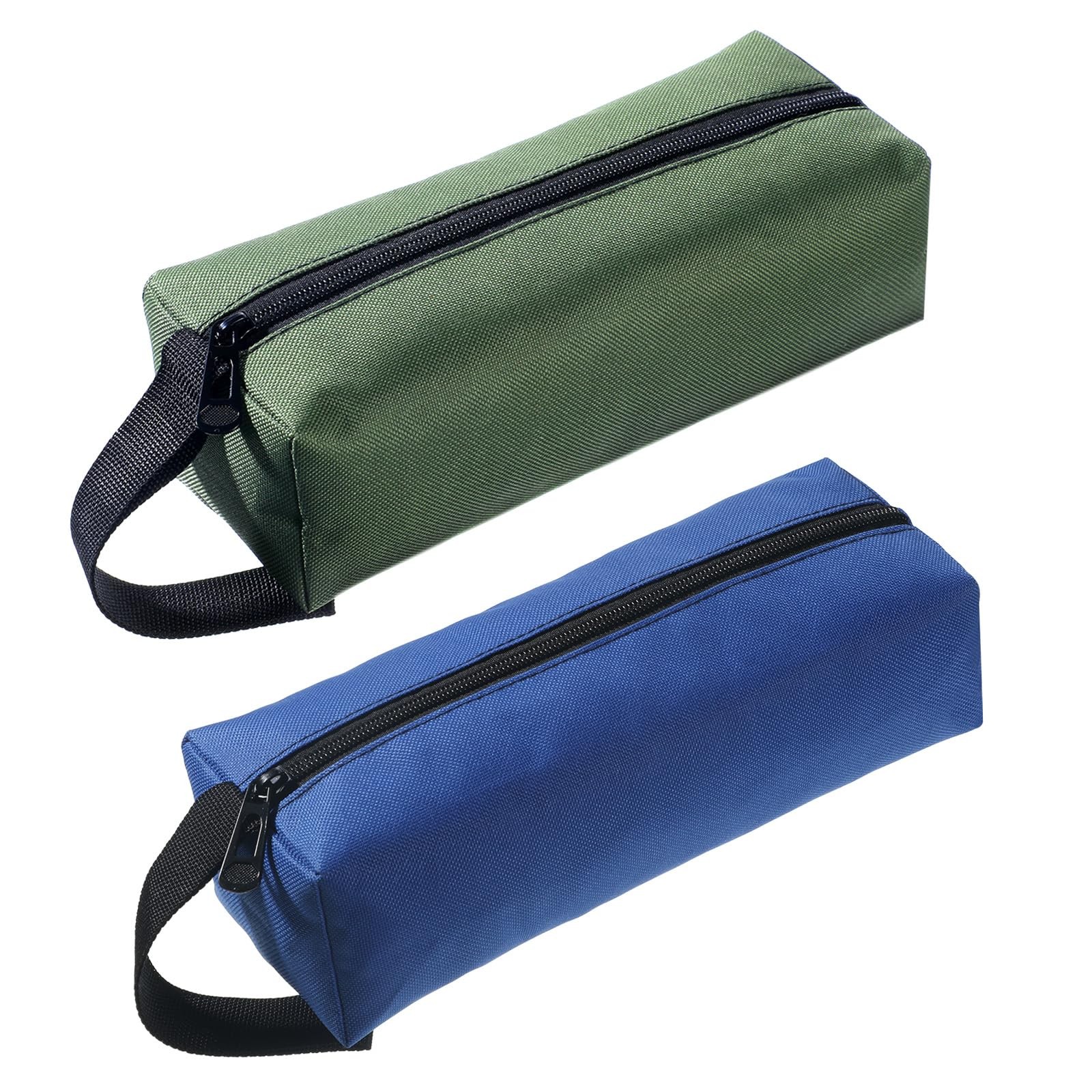 2 Pcs Tool Bag Zipper Pouch Canvas 24*8.5cm/9.4*3.3inch, Navy Green, Blue