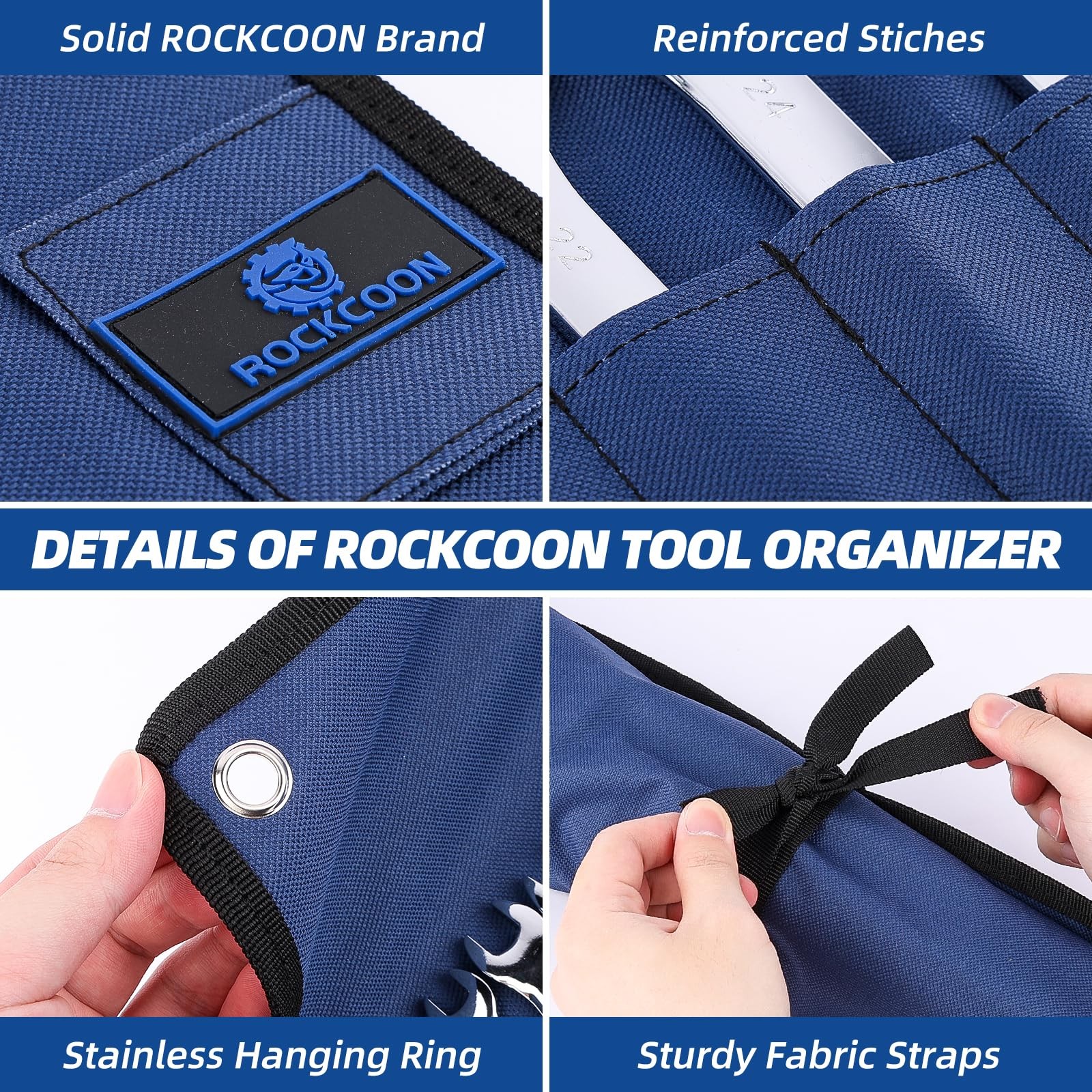 16 Pocket Wrench Roll Organizer Waterproof Oxford Cloth Tool Pouch Bag Blue Port
