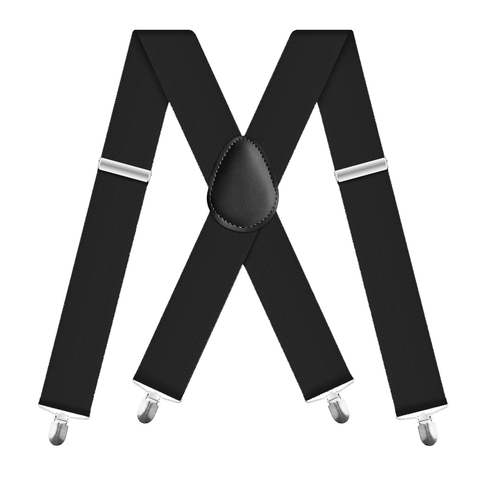 WOXVM Mens Suspenders 2 Inch Wide X-Back Braces with 4 Strong Large, Black