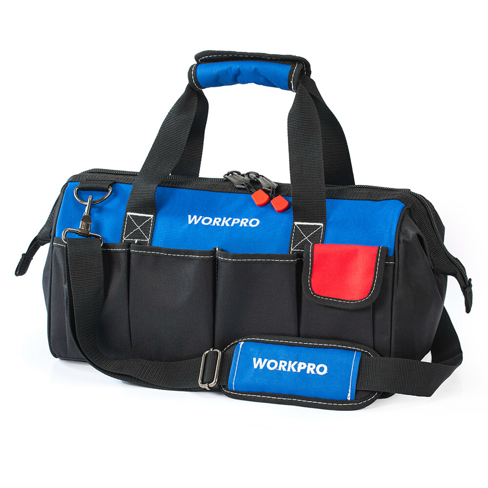 WORKPRO 18″ Storage Tool Bag Sturdy Bottom Close Top Wide Mouth w/Shoulder Strap