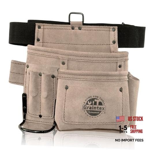 5 Pocket Suede Leather Tool Belt/Bag, Multipurpose Leather Tool Belt for