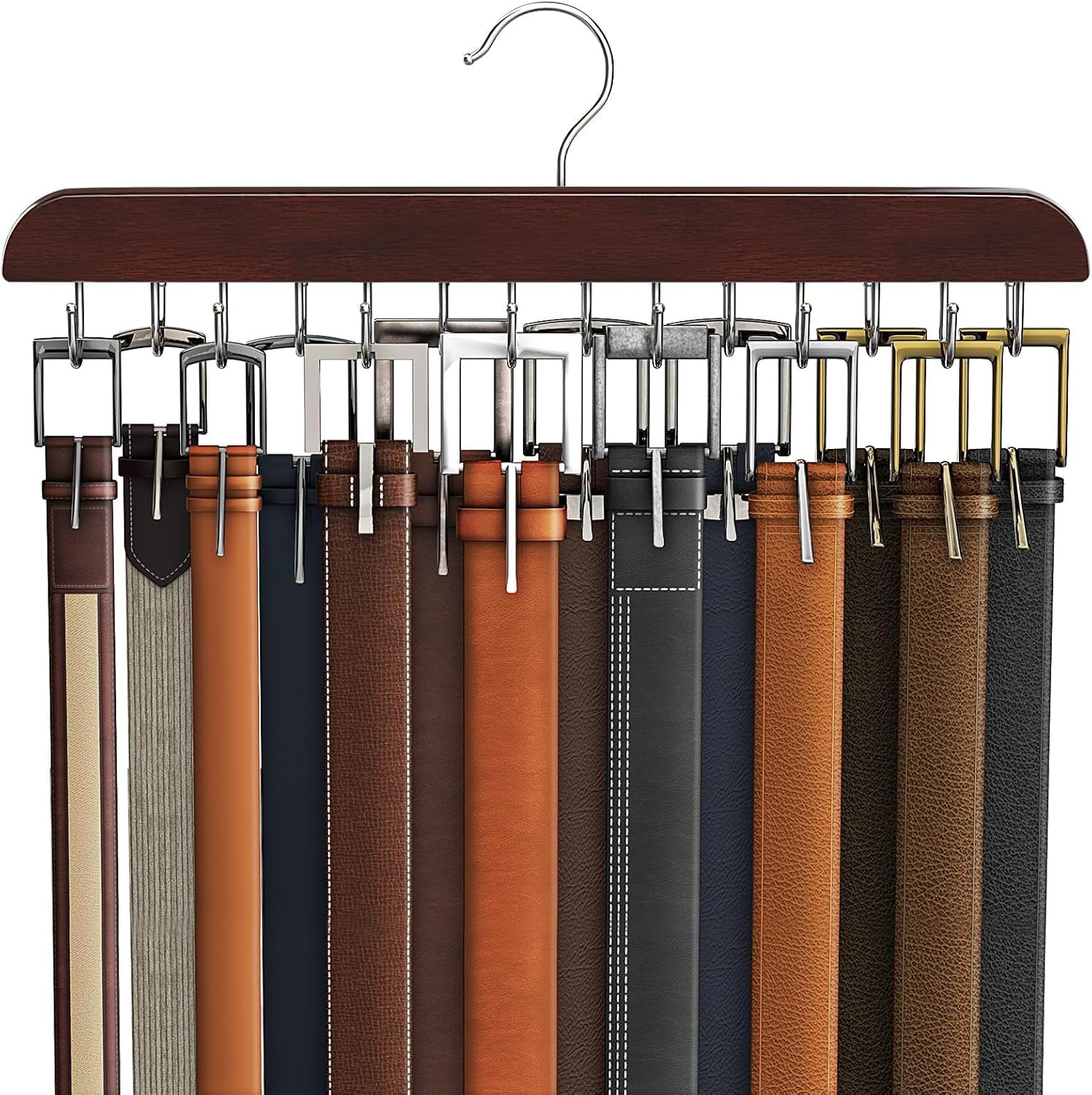 Belt Hanger for Closet Max 42 Belts, Sturdy Wood Belt Rack Closet Accessories..