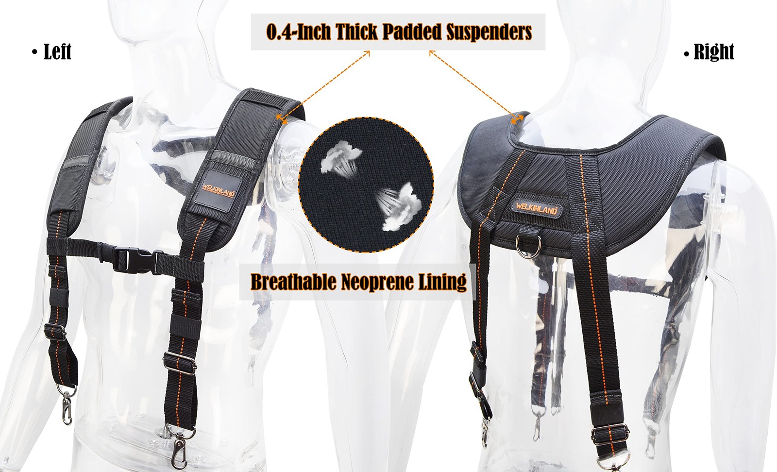 WELKINLAND 39Pockets Tool belts for men with One Size, Black W/ Orange