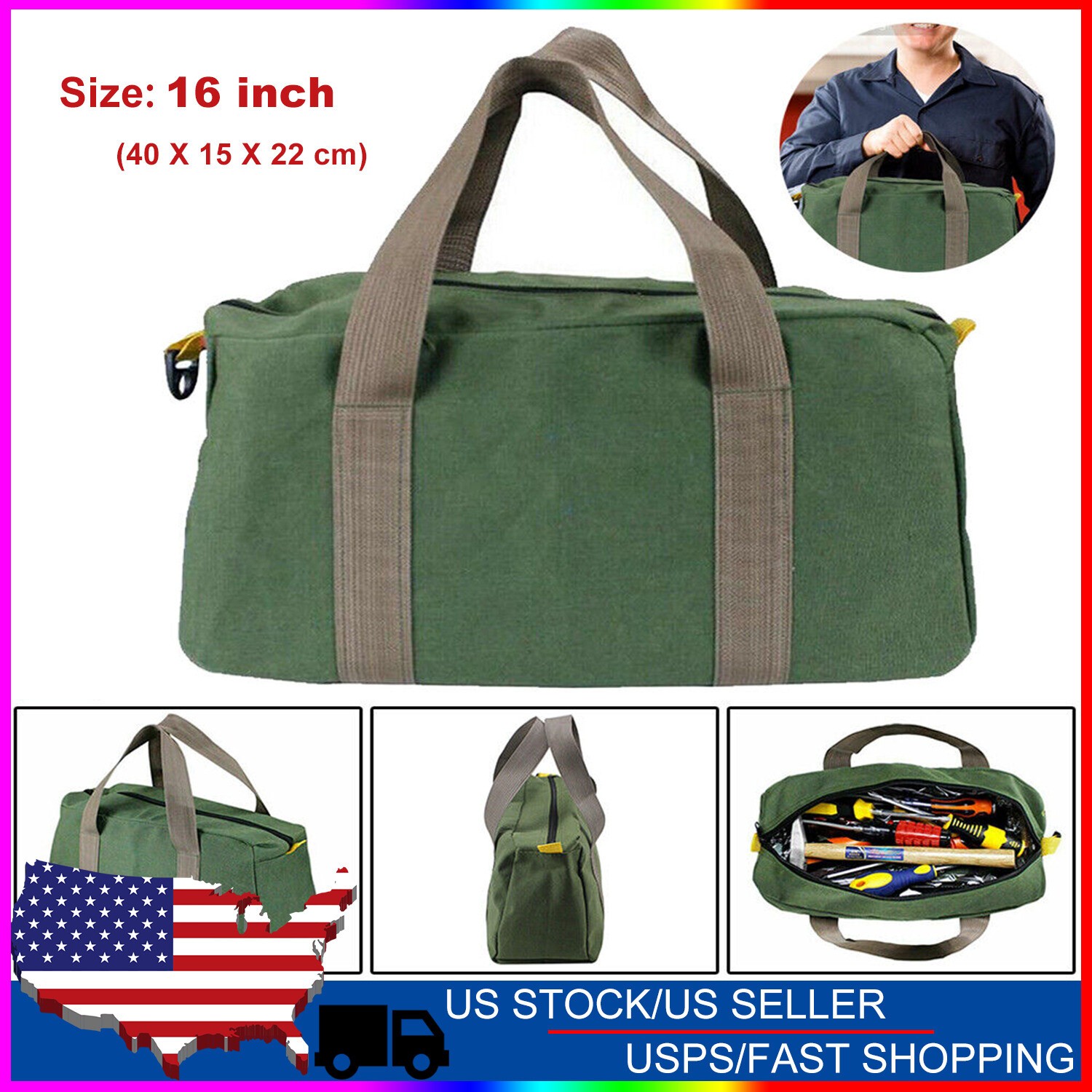 Waterproof 16 Inch Tool Bag – Large Capacity Canvas Tote for Hand Tools
