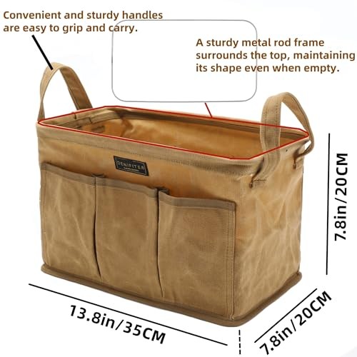 Tool Pouch, Heavy Duty 16oz Waxed Canvas Tool Bag, Rectangle Khaki-Single