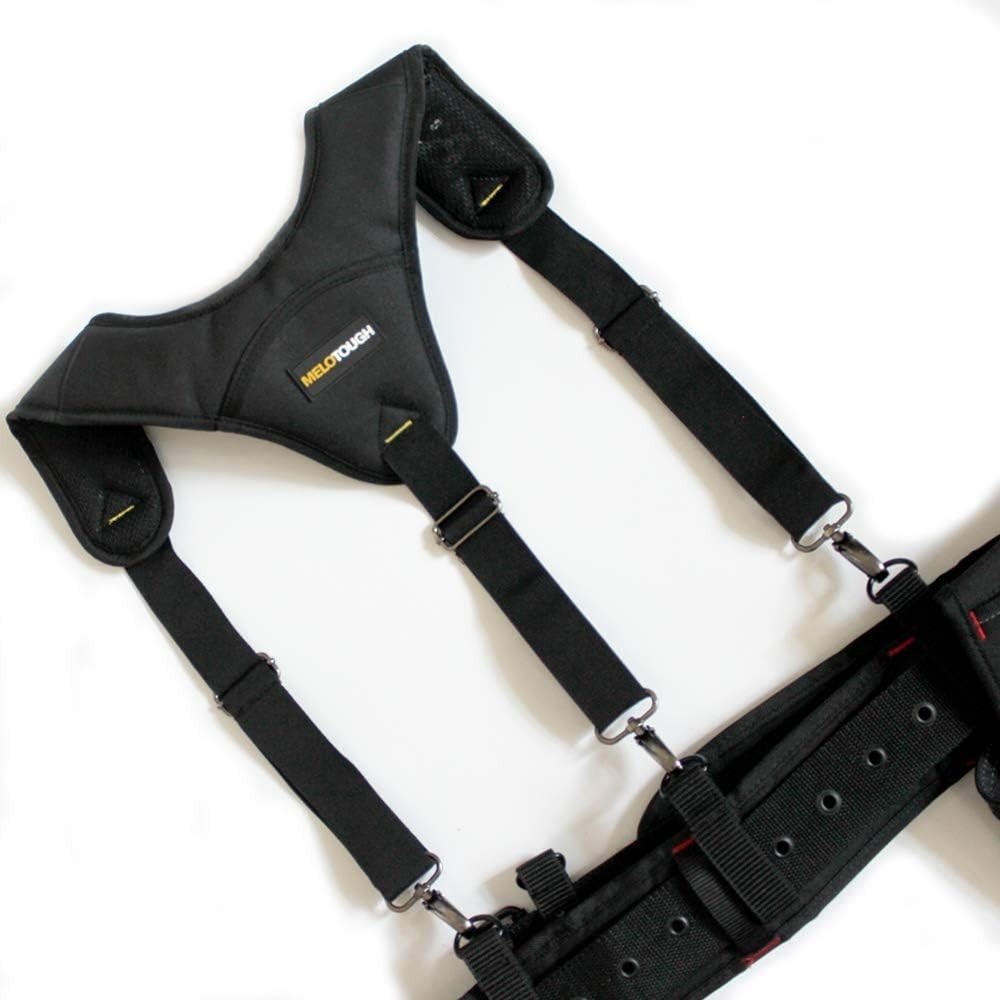 Durable Black Tool Belt Suspenders – Comfortable 3 Point Padding, Adjustable Fit