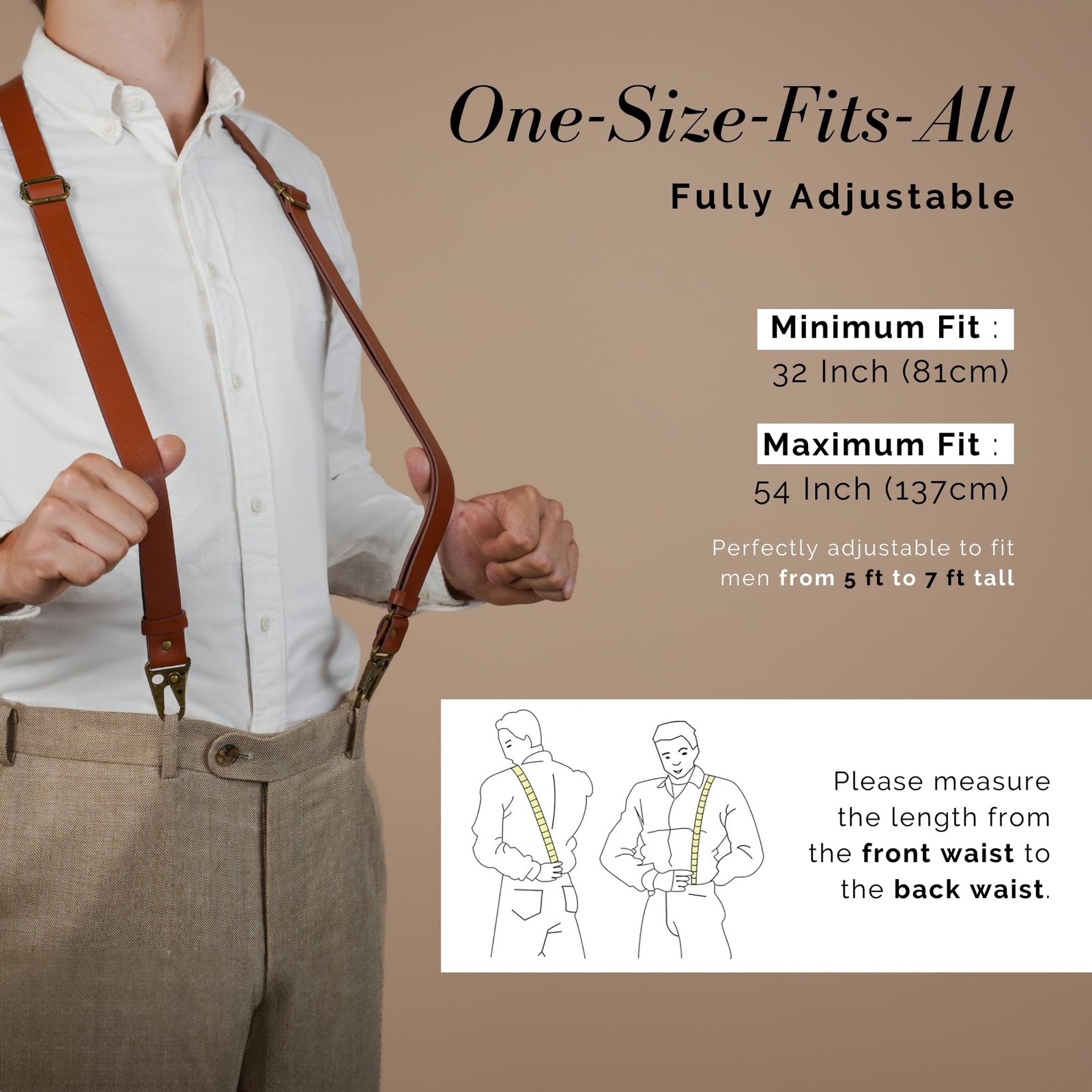 SAIGON handicraft Leather Suspenders Adjustable length (32″ to 54″), Brown