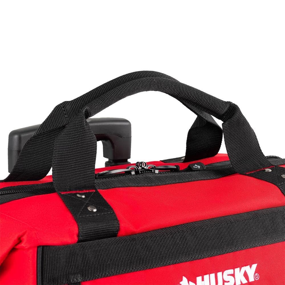Husky 18in Rolling Tool Bag 18 Pocket Heavy-Duty Telescoping Handle Wheels Red