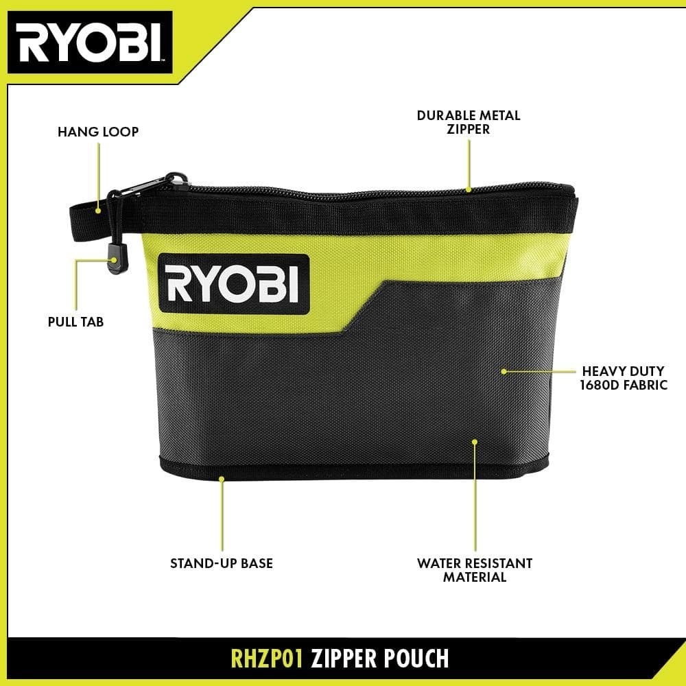 Ryobi Waterproof 12 In. Zipper Utility Pouch for Tools, Multi-Purpose Bag