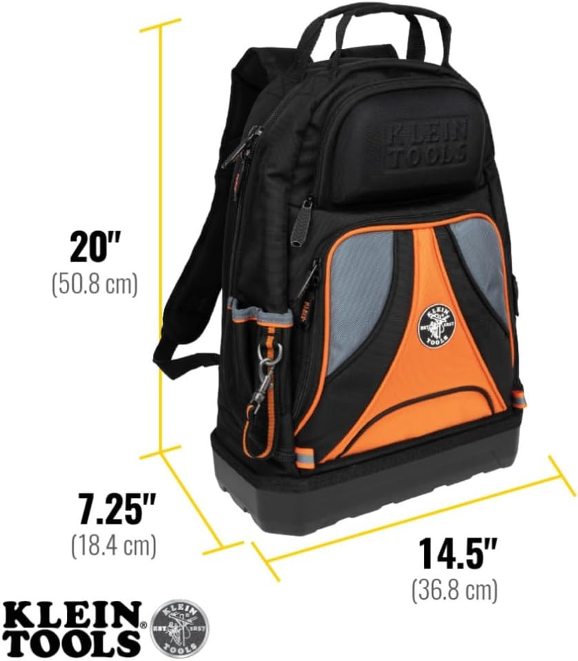 55421BP-14 Tool Backpack, Heavy Duty Tradesman Pro Tool Bag Organizer with 39 Po