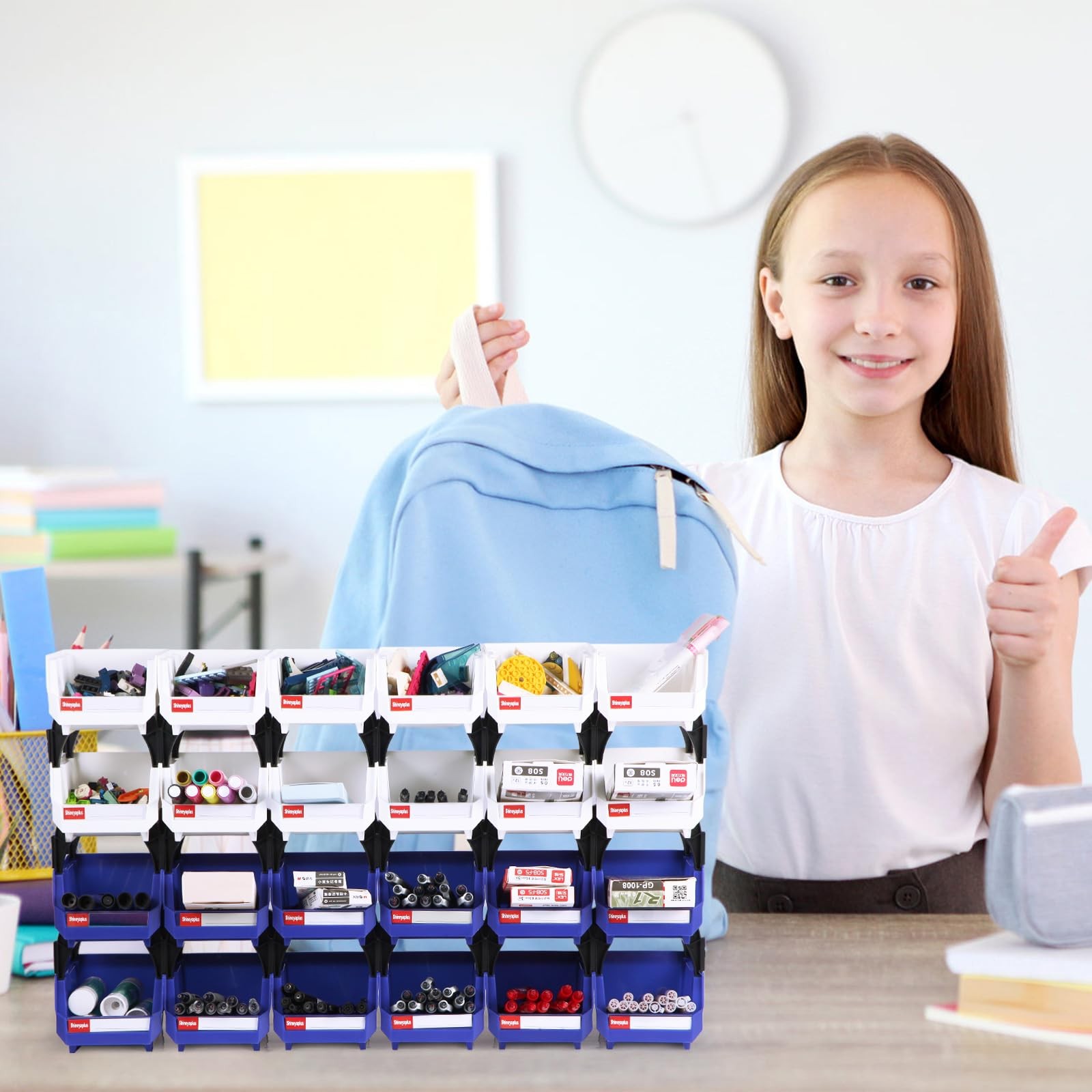 Plastic Storage Bins 24 Packs, Space-Saving Stackable Parts Bins for Garage,T…