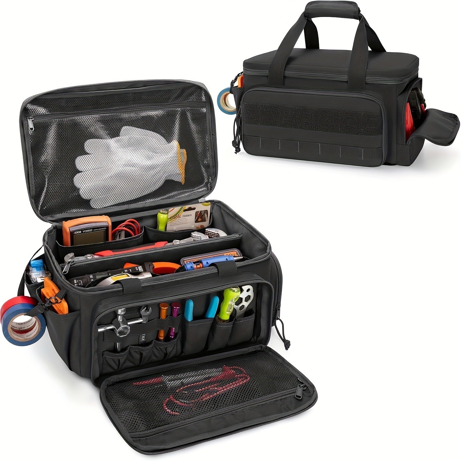 1pcs Black Canvas 14 Inch Tool Tote Electrician Lightweight Carry Bag